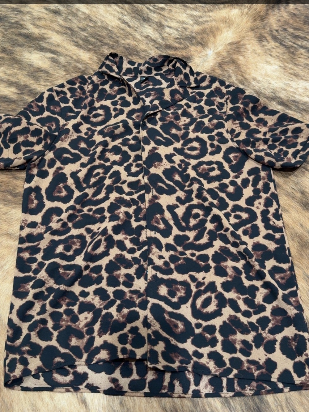 SHEIN Leopard Print Collared Top - Brown & Black